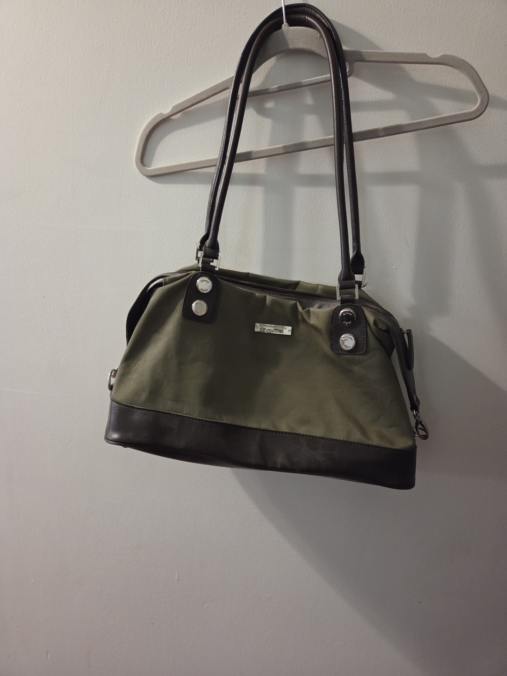 Etienne Aigner Olive and Brown Double-Handle Shoulder Bag